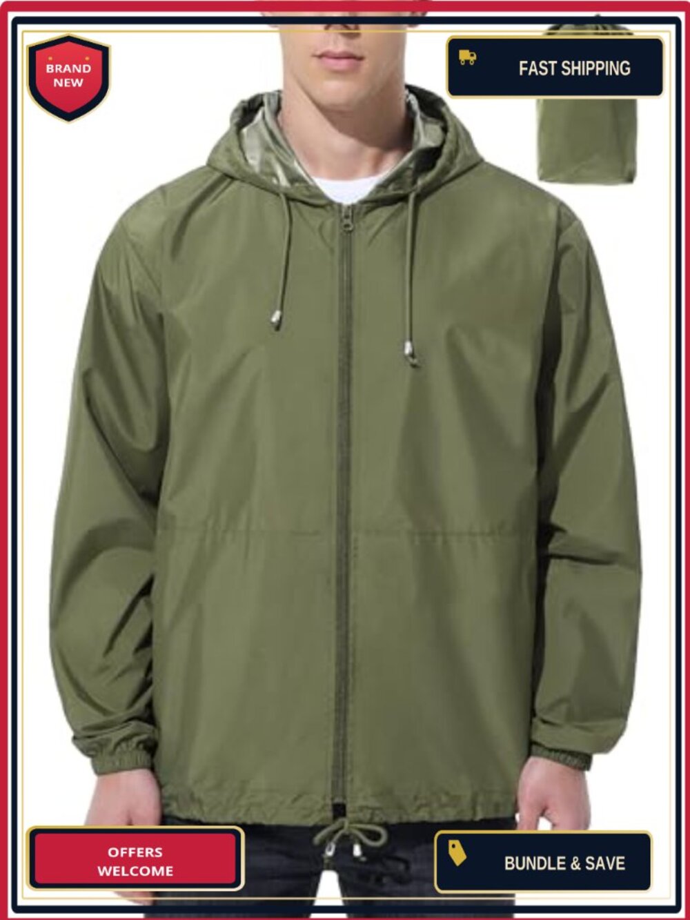 Mens Waterproof Rain Jacket Windbreaker with Hood
